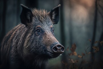Wild Boar in the Bokeh: A Close-Up in the Forest - Generative ai
