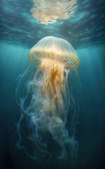 Huge jellyfish in the depths of the ocean, generative ai