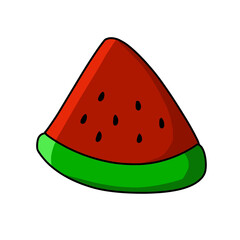a slice of fresh red watermelon, with seeds, and green skin. Watermelon is suitable for eating in summer