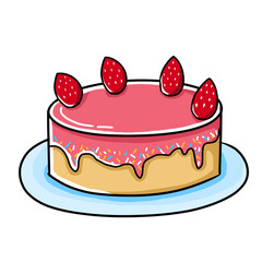 Chocolate tart cake with melted strawberry cream and strawberry topping to make it look very delicious and refreshing