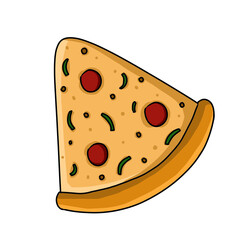 a delicious slice of pizza, topped with smoked beef, sausage, cheese, mushrooms and peppers. pizza suitable for eating with family