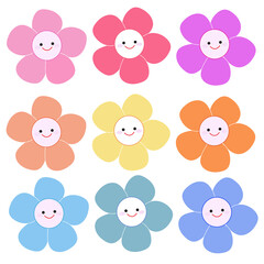 Cute colored flowers with a smiling face