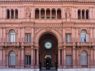 Fototapeta na wymiar Office of the President of Argentina known as Casa Rosada in Buenos Aires in Plaza de Mayo