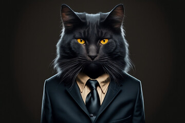 The black cat in a business suit: bringing good luck to the boardroom. Generative AI