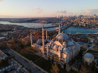 Fototapeta na wymiar Suleymaniye Mosque Drone Photo, Fatih Istanbul, Turkey 