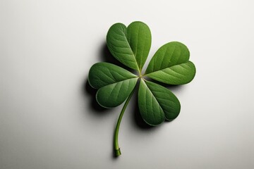 Luck of the Irish: Saint Patrick's Day Shamrock with Four Leaves and Petiole Isolated on White Background: Generative AI