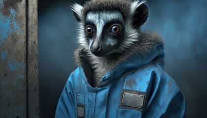 Ready for Work: A Lemur Tooling Up in a Mechanic's Blue Boilersuit: Generative AI