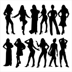 set of woman silhouette icon illustration in style