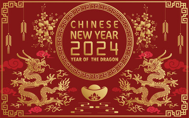 Obraz na płótnie Canvas Happy chinese new year 2024 year of the chinese dragon zodiac with on color Background. ( Translation : happy new year, chinese dragon )