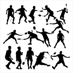 set of badminton sport male person silhouette icon illustration bundle