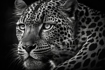 a close up black and white portrait of a leopard. Generative AI