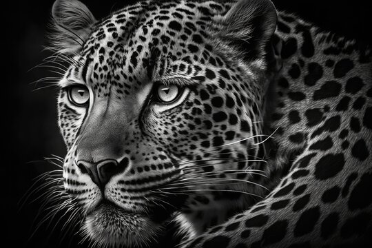 a close up black and white portrait of a leopard. Generative AI