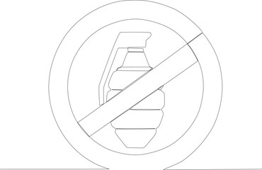 A sign prohibiting the use of grenades. Anti-terrorism day one line drawing