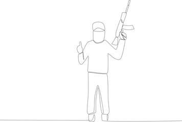 A man holding a gun. Anti-terrorism day one line drawing