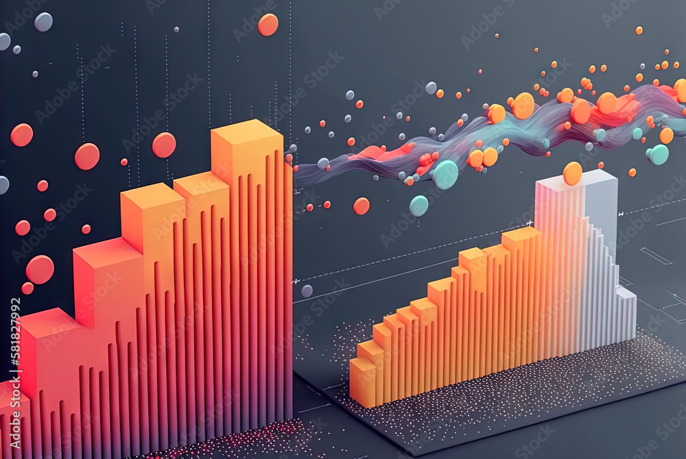 Aufkleber Abstract data graph concept with data clusters and particles. Digital sorting and management concept for business and finance. Generated AI.