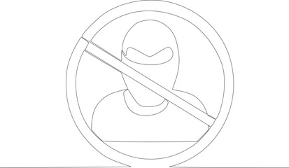 Illustration of prohibition resembling a terrorist. Anti-terrorism day one line drawing