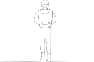 A man wearing a terrorist outfit. Anti-terrorism day one line drawing