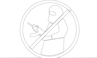 A sign of the use of terrorist clothing and pistols. Anti-terrorism day one line drawing