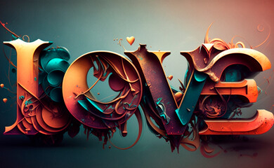 Decoration word love written in graffiti style generative ai
