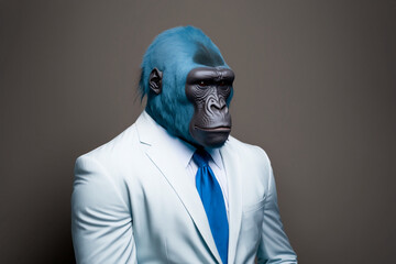 Fototapeta na wymiar The gorilla in a business suit: a powerful and intelligent leader. Generative AI