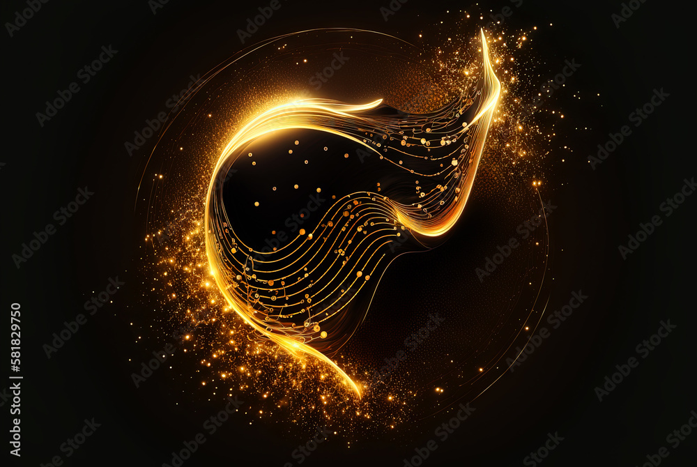 Poster Technology abstract with shiny data wave flow. Science concept with glowing wires connected on futuristic background. Generated AI.