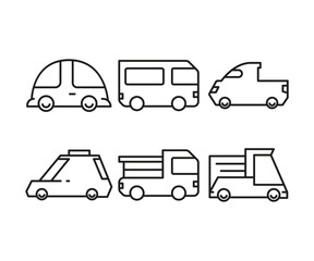 car and transportation line icons set