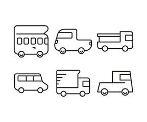 car and transportation line icons set