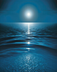 An endless sea of shimmering blue reflecting a beautiful sun Zodiac Astrology concept. AI generation.