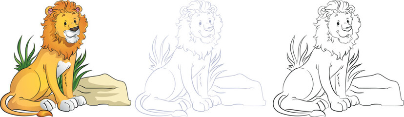 Cute little lion for coloring and kids books