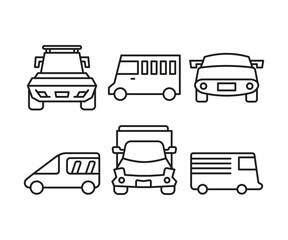 car and vehicle line icons set vector illustration