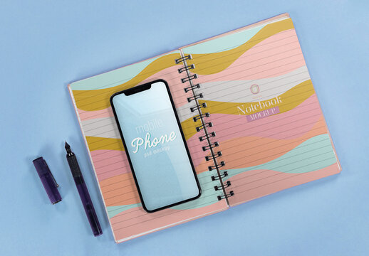 Notebook with Phone Mockup