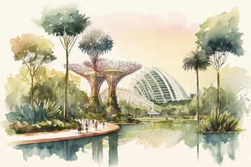 Landscape gardens by bay in Singapore city. generative ai - obrazy, fototapety, plakaty