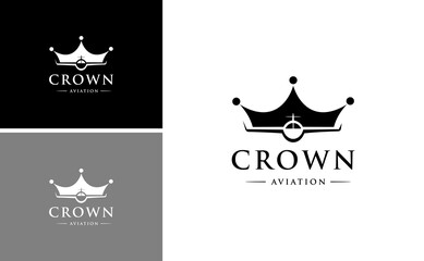 crown aviation logo design.air plane wing vector template