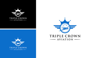 crown aviation logo design.air plane wing vector template