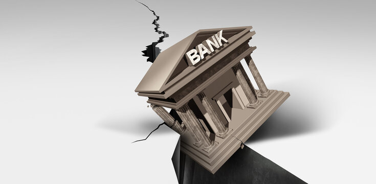 Bank Collapse and Banking Crisis or global credit system falling in debt as a financial instability or insolvency concept as an urgent business liquidity