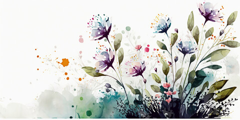 watercolor flowers in the garden, white background, generative ai