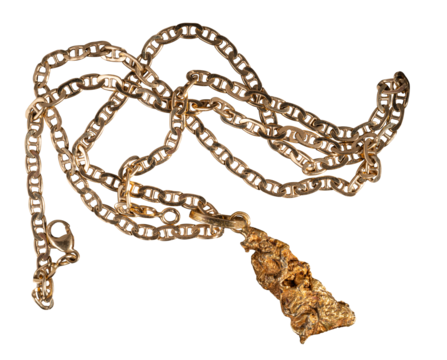  chaine en or et pépite d'or sur fond transparent