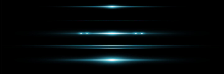 Horizontal glare. Laser beams, horizontal beams of light. Beautiful light flashes. Glowing stripes on a dark background. Glowing abstract sparkling background.