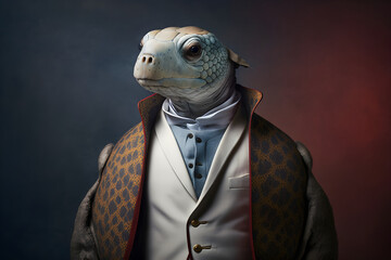The turtle in a business suit: slow and steady wins the race, creative stock image of animals in business suit. Generative AI