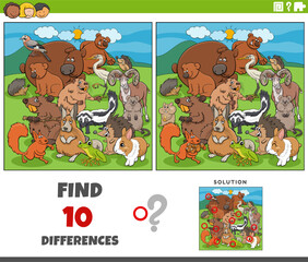 differences game with cartoon animal characters