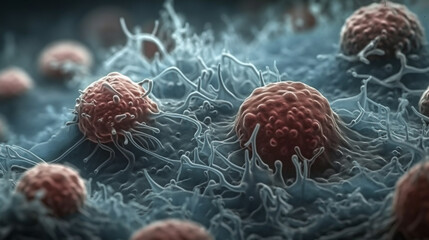 Bacterial Life in the Body, An Intricate 3D Microscopic View. Generative AI