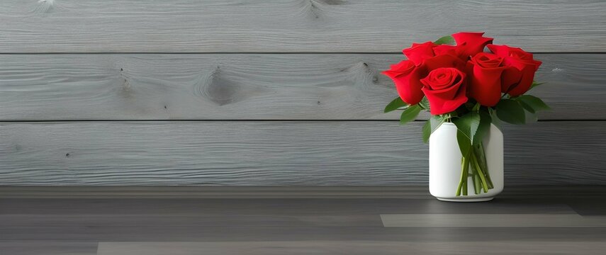 red roses on wooden background, Generative AI