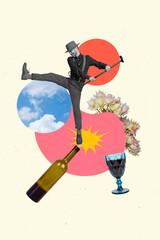 Fototapeta Creative 3d photo artwork graphics collage painting of funny funky guy enjoying wine having fun isolated drawing background obraz