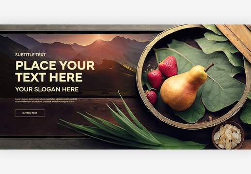 Detailed Bowls Mockup with Pears and Strawberries Next to the Painting and Green Plants Generative AI
