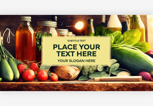 A Bunch of Tomatoes and Cucumbers Template on a Cutting Board with Bottles and Broccoli behind Generative AI
