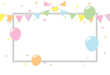 Carnival Background With Party Flag, Colorful Pastel Tiny Confetti And Balloon. Frame. Celebration Event and Happy Birthday. Multicolored. Vector
