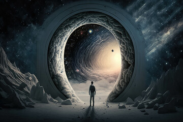 An inner galactic journey unveiling a person’s unique life story. Zodiac Astrology concept. AI generation.