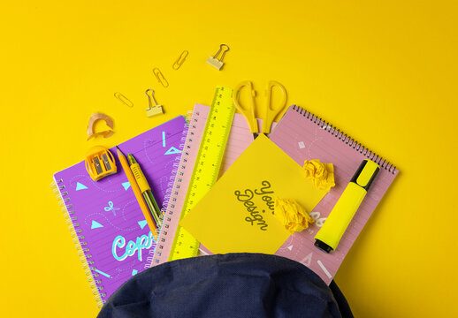Notebooks in Backpack Mockup