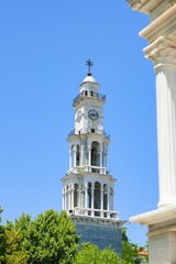 imposing bell tower of the church of the Holy Apostles Peter and Paul is the trademark of Argalastit
