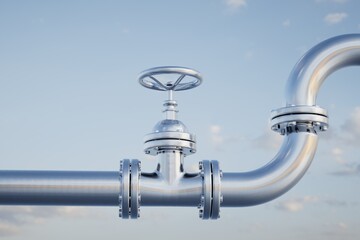 gas transmission routes. gas pipe with a valve on a pastel background. 3D render - obrazy, fototapety, plakaty